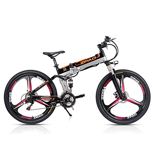 Electric Mountain Bike : ZP26 26 inch Folding Electric Bicycle, 48V 350W Powerful Motor, 21 Speed Mountain Bike, Aluminum Alloy Frame, Pedal Assist Bicycle, Full Suspension (Black Integrated Wheel, Standard)