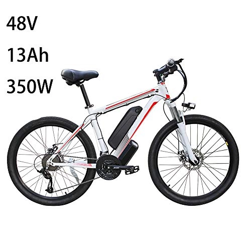 Electric Mountain Bike : ZXL 26" Electric Bycicles for Men, Ip54 Waterproof Adult Electric Mountain Bike, with Removable 48V 13Ah Lithium-ion Battery for Adults, 21 Speed Shifter Electric Bike, white red