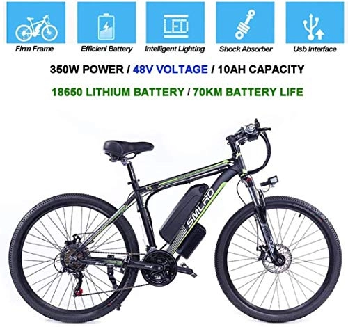 Electric Mountain Bike : ZXL Electric Bicycles for Adults, 360W Aluminum Alloy Bicycle Removable 48V / 10Ah, Lithium-Ion Battery Mountain Bike / Commute Ebike, Black Blue, Black Green