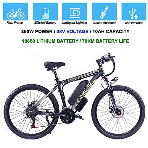 Electric Mountain Bike : ZXL Electric Bicycles for Adults, 360W Aluminum Alloy Bicycle Removable 48V / 10Ah Lithium-Ion Battery Mountain Bike / Commute Ebike, White Red, Black Green