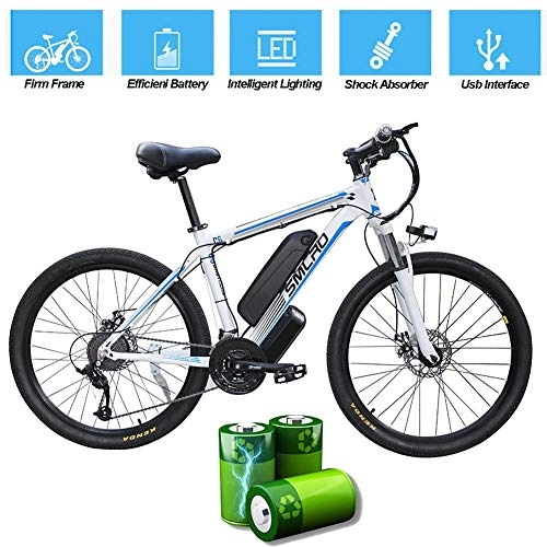 Electric Mountain Bike : ZXL Home Electric Bike for Adults, Electric Mountain Bike, 26 inch 360W Removable Aluminum Alloy Bicycle, 48V / 10Ah Lithium-Ion Battery for Outdoor Cycling Travel Work Out, Black Red, 26 in, White Blue
