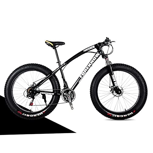 Fat Tyre Mountain Bike : 20inch Fat Tire Mountain Bike for Child, 7 / 21 / 24 / 27 Speed MTB, High Carbon Steel Frame, Anti-Slip Bicycle Disc Brake Bold Shock Absorber Fork Black-21sp