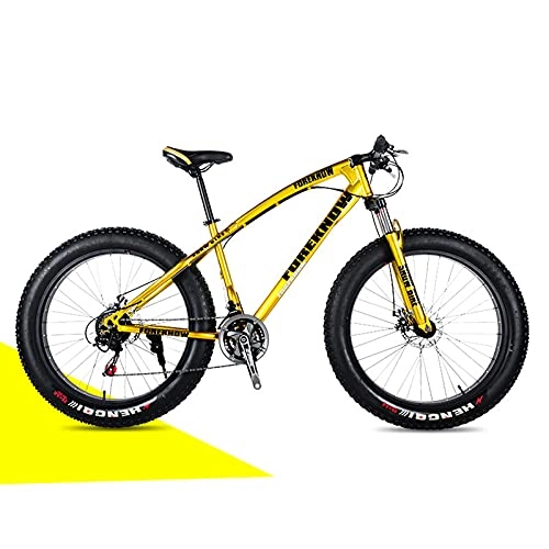 Fat Tyre Mountain Bike : 20inch Fat Tire Mountain Bike for Child, 7 / 21 / 24 / 27 Speed MTB, High Carbon Steel Frame, Anti-Slip Bicycle Disc Brake Bold Shock Absorber Fork Gold-24sp