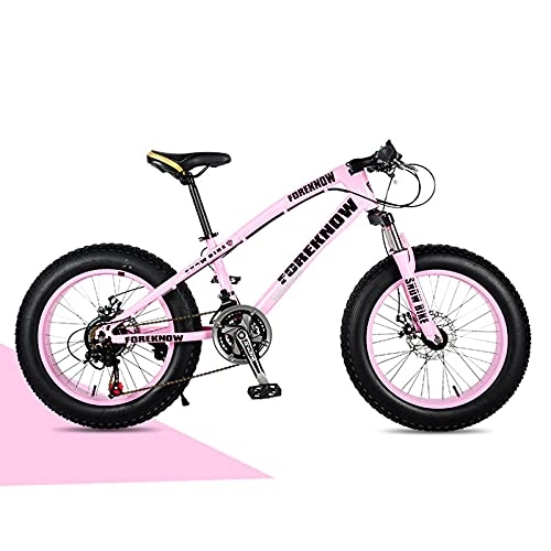 Fat Tyre Mountain Bike : 20inch Fat Tire Mountain Bike for Child, 7 / 21 / 24 / 27 Speed MTB, High Carbon Steel Frame, Anti-Slip Bicycle Disc Brake Bold Shock Absorber Fork Pink-7sp