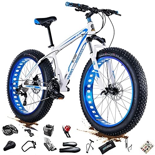 Fat Tyre Mountain Bike : 24 / 26 * 4.0 Inch Thick Wheel Men's Mountain Bikes, Adult Fat Tire Mountain Trail Bike, 27 / 30 Speed Bicycle, High-carbon Steel Frame, Dual Full Suspension Dual Disc Brake Bicycle