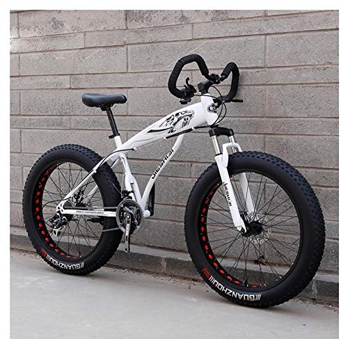 Fat Tyre Mountain Bike : 24 / 26 Inch Big Tires Mountain Bike, 7 / 21 / 24 / 27 Speeds Double Disc Brake High-Carbon Steel Outdoor Off-Road Beach Snow Bikes, Butterfly Handle and 4.0 Big Tires Full Suspension Mountain Bikes