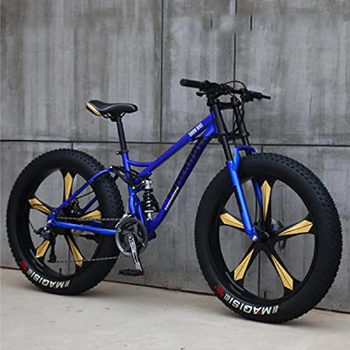 Fat Tyre Mountain Bike : 24 Inch Adult Mountain Bikes, 4.0 Fat Tire Mountain Bike, 7 / 21 / 24 / 27 / 30 Speed Bicycle, Dual Suspension Frame and Suspension Fork All Terrain Mountain Bike blue-27 speed