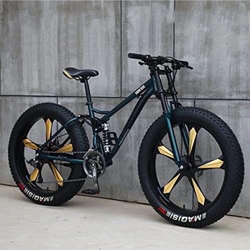 Fat Tyre Mountain Bike : 24 Inch Adult Mountain Bikes, 4.0 Fat Tire Mountain Bike, 7 / 21 / 24 / 27 / 30 Speed Bicycle, Dual Suspension Frame and Suspension Fork All Terrain Mountain Bike cyan-30 speed