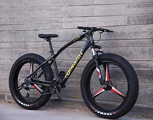 Fat Tyre Mountain Bike : 24 Inch Fat Tire Hardtail Mountain Bike, Adult Mountain Bicycle, Dual Suspension Frame And Suspension Fork All Terrain Mountain Bicycle, (Color : Black 3 impeller, Size : 7 speed)