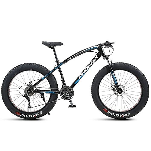 Fat Tyre Mountain Bike : 24 Inch Mountain Bikes, Adult Fat Tire Mountain Trail Bike, 21 / 24 / 27 / 30 Speed Bicycle, High-carbon Steel Frame Dual Full Suspension Dual Disc Brake, 4.0 Inch Thick Wheel