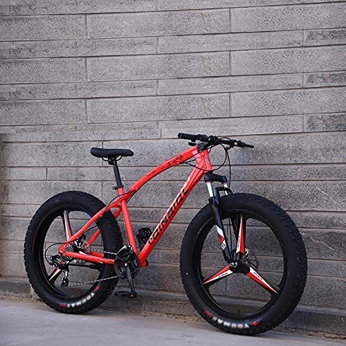 Fat Tyre Mountain Bike : 24 Inch Mountain Bikes, Dual Disc Brake Bicycle With Front Suspension Adjustable Seat, Adult Boys Girls Fat Tire Trail Mountain Bike Pink 3 Spoke 24", 7-speed