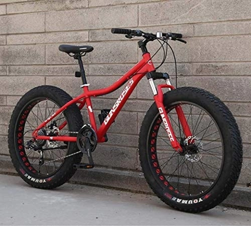 Fat Tyre Mountain Bike : 24Speed Mountain Bikes, 26Inch Fat Tire Road Bike, Dual Suspension Frame And Suspension Fork All Terrain Men's Mountain Bicycle Adult, (Color : Red 1, Size : 7Speed)