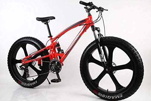 Fat Tyre Mountain Bike : 26 inch 5 Knife Wheel Fat tire beache high Carbon Steel Frame Double disc Brake Big Tires Bicycle-red_26inch 24speed