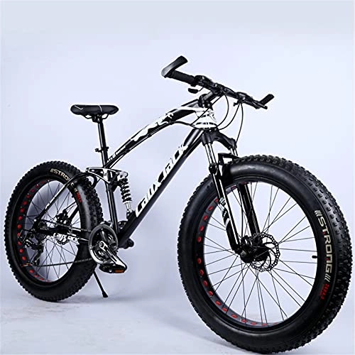 Fat Tyre Mountain Bike : 26-Inch 7 / 21 / 24 / 27 Speed Bicycle, Double Disc Brake Wide Tire Off-Road Variable Speed Bicycle, Double Shock Absorber Bicycle, Snowmobile, Black, 27 speed