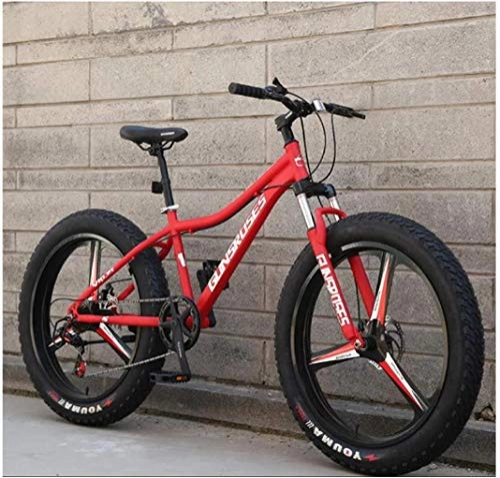 Fat Tyre Mountain Bike : 26 Inch Adult Mountain Bikes, High-carbon Steel Hardtail Mountain Bicycle, Fat Tire All Terrain MTB Bikes, Women Men's Anti-Slip Bikes, Red, 21 Speed 3 Spoke