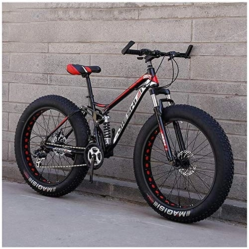 Fat Tyre Mountain Bike : 26 Inch Fat Tire Hardtail Mountain Bike, Dual Suspension Frame And Suspension Fork All Terrain Mountain Bike, 7 / 21 / 24 / 27 Speed, 26 Inches 21 Speeds