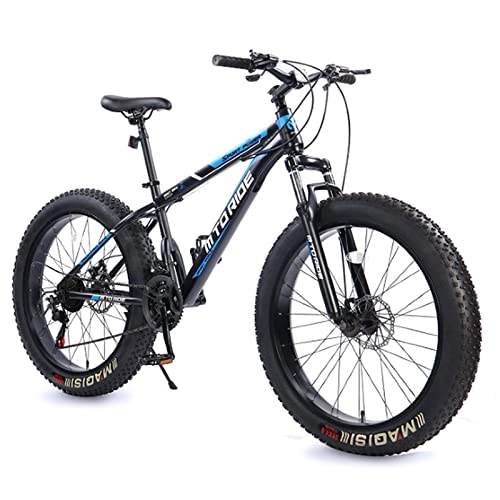 Fat Tyre Mountain Bike : 26 Inch Fat Tire Mountain Bike Full Suspension High-Carbon Steel Adults Bike，21 Speeds Mechanical Dual Disc-Brakes Shock-absorbing Shifting MTB Bicycle，Multiple Colo black blue