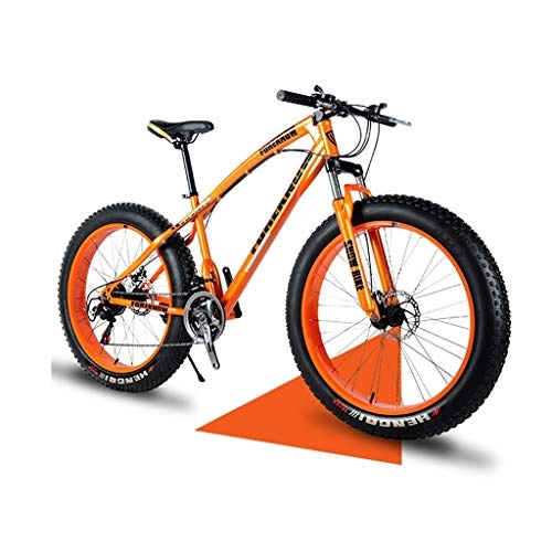 Fat Tyre Mountain Bike : 26 Inch Fat Tire Mountain Bike Gearshift Adjustable Seat Full suspension Disc brakes Hardtail-hybrid mountain bikes Adult Country Outroad Bicycles 21 / 24 / 27 Speed ( Color : Orange , Size : 24 speed )