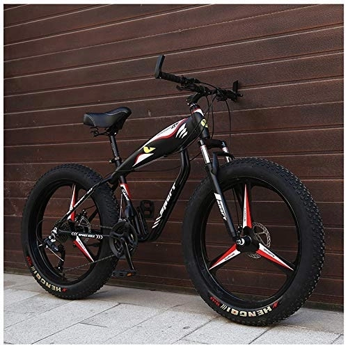 Fat Tyre Mountain Bike : 26 Inch Hardtail Mountain Bike, Adult Fat Tire Mountain Bicycle, Mechanical Disc Brakes, Front Suspension Men Womens Bikes, Black Spokes, 27 Speed FDWFN (Color : Black 3 Spokes)