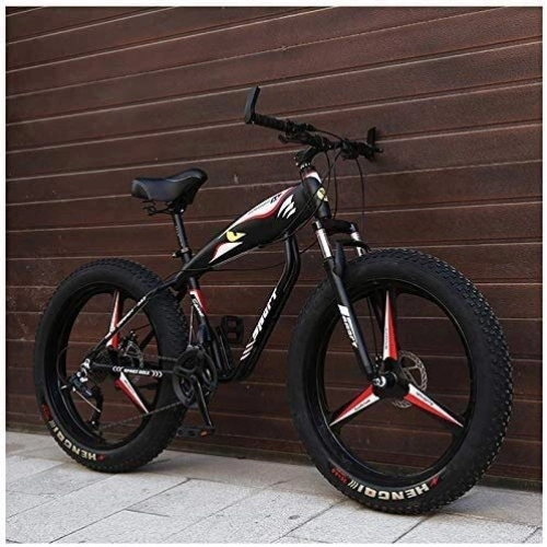 Fat Tyre Mountain Bike : 26 Inch Hardtail Mountain Bike, Adult Fat Tire Mountain Bicycle, Mechanical Disc Brakes, Front Suspension Men Womens Bikes XIUYU (Color : Black 3 Spokes)