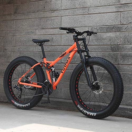 Fat Tyre Mountain Bike : 26 Inch Mens Fat Tire Mountain Bike, Beach Snow Bikes, Double Disc Brake Cruiser Bicycle, Lightweight High-Carbon Steel Frame, Aluminum Alloy Wheels (Color : Orange, Size : 24 speed)