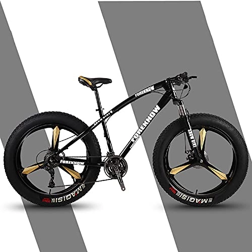 Fat Tyre Mountain Bike : 26-inch Mens Fat Tire Mountain Bike, High Carbon Steel Frame, 21-Speed, 3-spoke Wheels, Stable Disc Brake, Multi-Colors Black-7sp