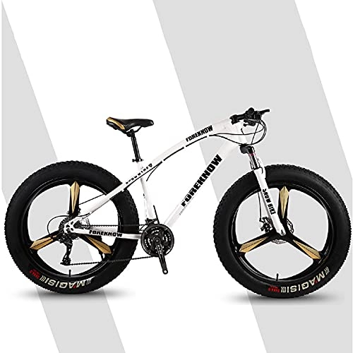 Fat Tyre Mountain Bike : 26-inch Mens Fat Tire Mountain Bike, High Carbon Steel Frame, 21-Speed, 3-spoke Wheels, Stable Disc Brake, Multi-Colors White-21sp
