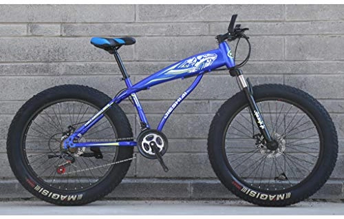 Fat Tyre Mountain Bike : 26 Inch Mountain Bicycle, High-Carbon Steel Frame Fat Tire Mountain Trail Bike, Men's Womens Hardtail Mountain Bike with Dual Disc Brake, blue, 21 Speed