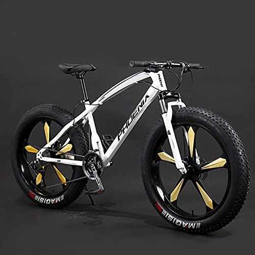 Fat Tyre Mountain Bike : 26 inch Mountain Bike for Adult Mens Womans Fat Tire Mountain Bicycle with Shock-absorbing Front Fork, Front and Rear Disc Brake, 21 / 24 / 27 Speed Gears, All Terrain MTB, B, 30 speed