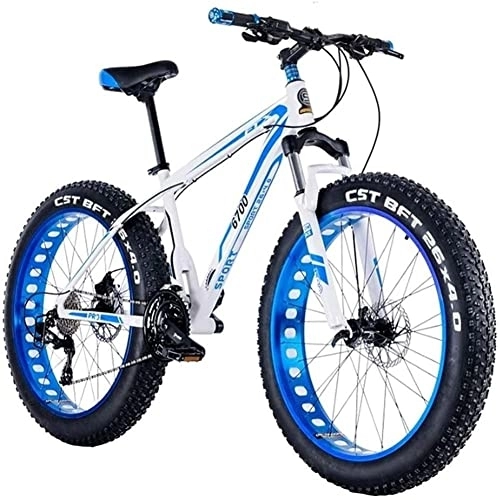 Fat Tyre Mountain Bike : 26 Inch Mountain Bike Hybrid Fat Tire Snow Bicycle with 30 Speed and Lockable Fork / Dual Disc Brake Adjustable Seat Country Gearshift Bicycle White-27speed