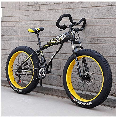 Fat Tyre Mountain Bike : 26 Inch Mountain Bikes, Adult Boys Girls Fat Tire Mountain Trail Bike, Dual Disc Brake Bicycle, High-carbon Steel Frame, Anti-Slip Bikes, 21 Speed, black yellow