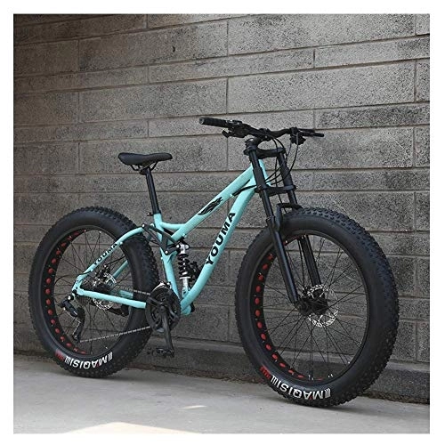 Fat Tyre Mountain Bike : 26 Inch Mountain Bikes, Adult Boys Girls Fat Tire Mountain Trail Bike, Dual Disc Brake Bicycle, High-carbon Steel Frame, Anti-Slip Bikes, Blue, 24 Speed