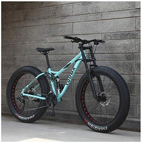 Fat Tyre Mountain Bike : 26 Inch Mountain Bikes, Adult Boys Girls Fat Tire Mountain Trail Bike, Dual Disc Brake Bicycle, High-carbon Steel Frame, Anti-Slip Bikes, Blue, 27 Speed