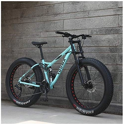 Fat Tyre Mountain Bike : 26 Inch Mountain Bikes, Adult Boys Girls Fat Tire Mountain Trail Bike, Dual Disc Brake Bicycle, High-carbon Steel Frame, Anti-Slip Bikes, (Color : Blue, Size : 24 Speed)