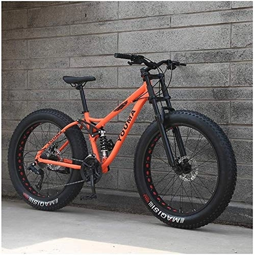 Fat Tyre Mountain Bike : 26 Inch Mountain Bikes, Adult Boys Girls Fat Tire Mountain Trail Bike, Dual Disc Brake Bicycle, High-carbon Steel Frame, Anti-Slip Bikes, (Color : Orange, Size : 24 Speed)