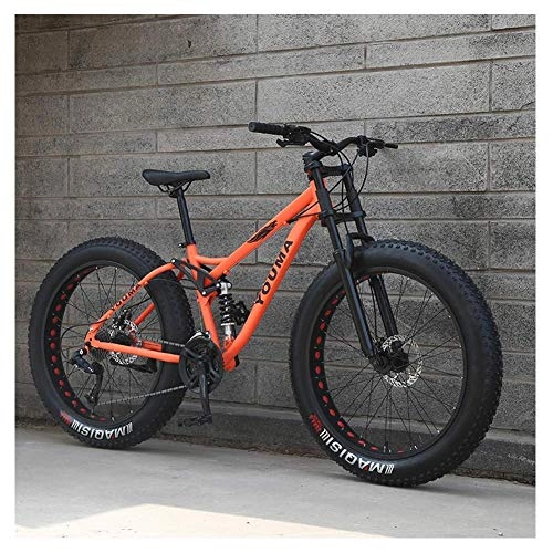 Fat Tyre Mountain Bike : 26 inch Mountain Bikes, Adult Boys Girls Mountain Trail Bike, Dual Disc Brake Bicycle, High-Carbon Steel Frame, Anti-Slip Bikes, Blue, 27 Speed fengong (Color : Orange)