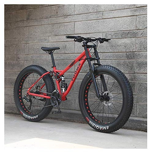 Fat Tyre Mountain Bike : 26 inch Mountain Bikes, Adult Boys Girls Mountain Trail Bike, Dual Disc Brake Bicycle, High-Carbon Steel Frame, Anti-Slip Bikes, Blue, 27 Speed fengong (Color : Red)
