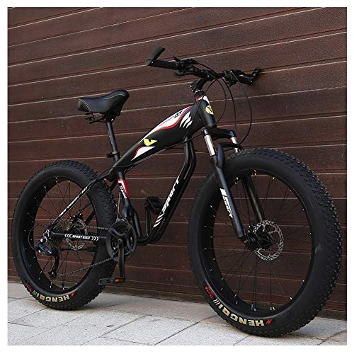 Fat Tyre Mountain Bike : 26 Inch Mountain Bikes, Fat Tire Hardtail Mountain Bike, Aluminum Frame Alpine Bicycle, Mens Womens Bicycle with Front Suspension, Black, 24 Speed Spoke