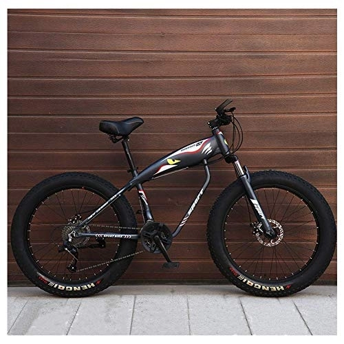 Fat Tyre Mountain Bike : 26 Inch Mountain Bikes, Fat Tire Hardtail Mountain Bike, Aluminum Frame Alpine Bicycle, Mens Womens Bicycle with Front Suspension, Black, 24 Speed Spoke FDWFN (Color : Grey)