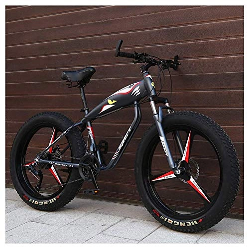 Fat Tyre Mountain Bike : 26 Inch Mountain Bikes, Fat Tire Hardtail Mountain Bike, Aluminum Frame Alpine Bicycle, Mens Womens Bicycle with Front Suspension, Black, 24 Speed Spoke Suitable for men and women, cycling and hiking