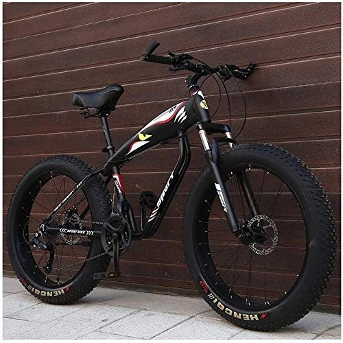 Fat Tyre Mountain Bike : 26 Inch Mountain Bikes, Fat Tire Hardtail Mountain Bike, Aluminum Frame Alpine Bicycle, Mens Womens Bicycle with Front Suspension (Color : Black, Size : 21 Speed Spoke)