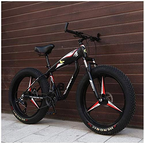 Fat Tyre Mountain Bike : 26 Inch Mountain Bikes, Fat Tire Hardtail Mountain Bike, Aluminum Frame Alpine Bicycle, Mens Womens Bicycle with Front Suspension (Color : Black, Size : 24 Speed 3 Spoke)