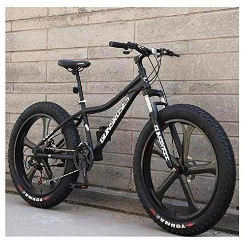 Fat Tyre Mountain Bike : 26 Inch Mountain Bikes, High-carbon Steel Hardtail Mountain Bike, Fat Tire All Terrain Mountain Bike, Women Men's Anti-Slip Bikes, Black, 24 Speed 5 Spoke