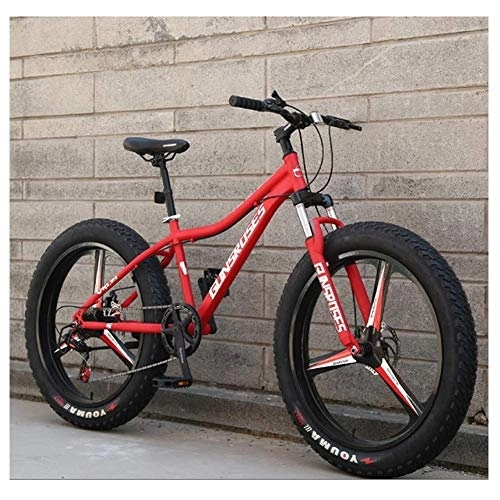 Fat Tyre Mountain Bike : 26 Inch Mountain Bikes, High-carbon Steel Hardtail Mountain Bike, Fat Tire All Terrain Mountain Bike, Women Men's Anti-Slip Bikes, Red, 21 Speed 3 Spoke