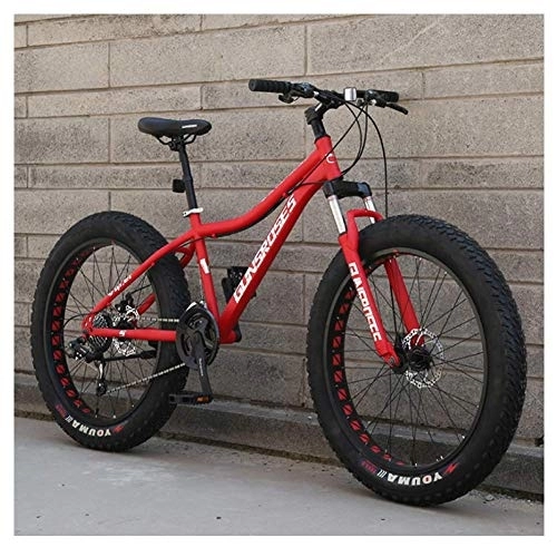 Fat Tyre Mountain Bike : 26 Inch Mountain Bikes, High-carbon Steel Hardtail Mountain Bike, Fat Tire All Terrain Mountain Bike, Women Men's Anti-Slip Bikes, Red, 27 Speed Spoke