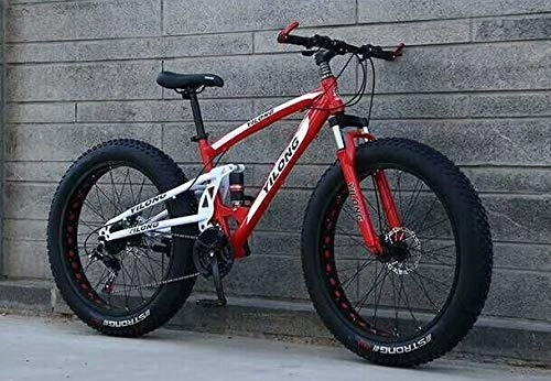 Fat Tyre Mountain Bike : 26 Inch Thick Wheel Mountain Bikes, Adult Boys Girls Fat Tire Mountain Trail Bike, Dual Disc Brake Bicycle, High-carbon Steel Frame Fat Tire Mountain Trail Bike, Anti-Slip Bikes (Red)