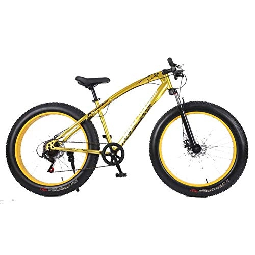 Fat Tyre Mountain Bike : 26" Mountain Bike for adults Fat Tire Bike High-carbon Steel Frame Double Disc Brake Suspension Fork Rear Suspension Anti-Slip for city beach or the snow, Yellow, 27 speed