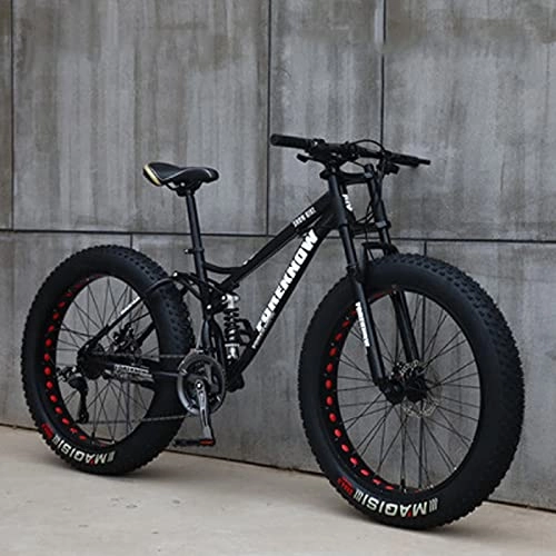 Fat Tyre Mountain Bike : 26" Mountain Bikes, 24 Speed Bicycle, Adult Super Wide 4.0 Big Tire Mountain Trail Bike, High-Carbon Steel Frame Dual Full Suspension Dual Disc Brake, Six Colors Ava black