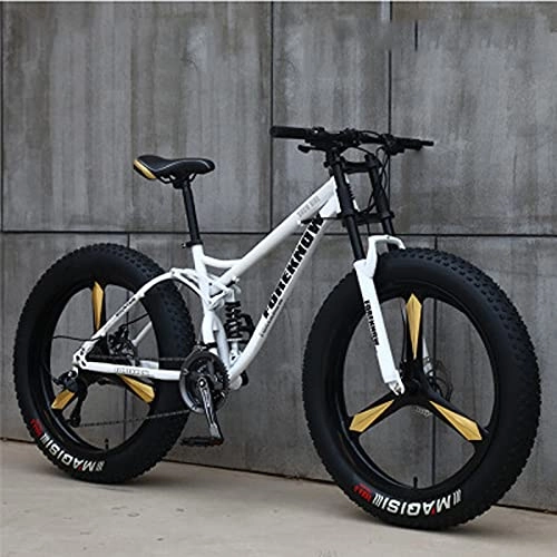 Fat Tyre Mountain Bike : 26'' Mountain Bikes, 27 Speed Adult Fat Tire Beach Snow Bicycle, Lightweight High-Carbon Steel Frame, Student Outdoor Camping Double Shock-Absorbing All Terrain Sand White-21 speed