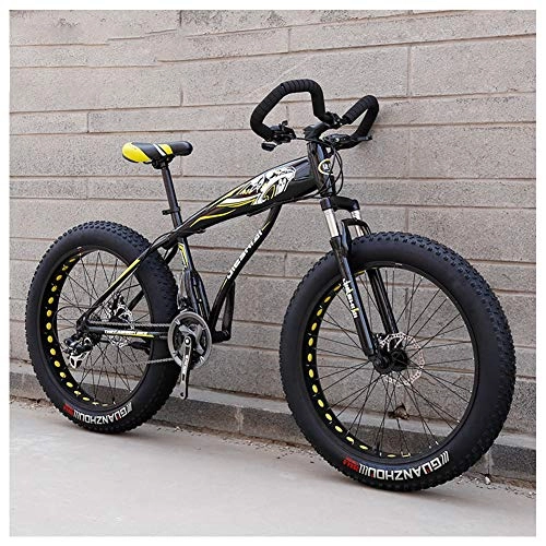 Fat Tyre Mountain Bike : 26inch 21-Speed Mountain Bikes, Dual Disc Brake Hardtail Mountain Bike, Mens Women Adult All Terrain Mountain Bike, Adjustable Seat & Handlebar, black yellow
